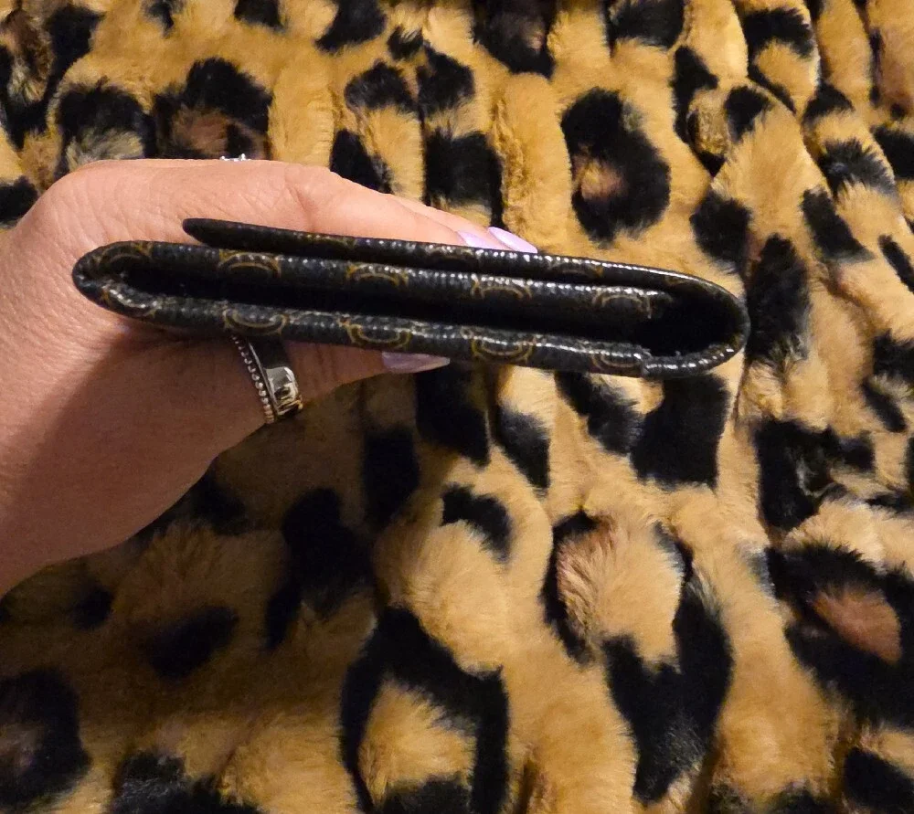 Celine Black and Brown Monogram Fold-Over Wallet
